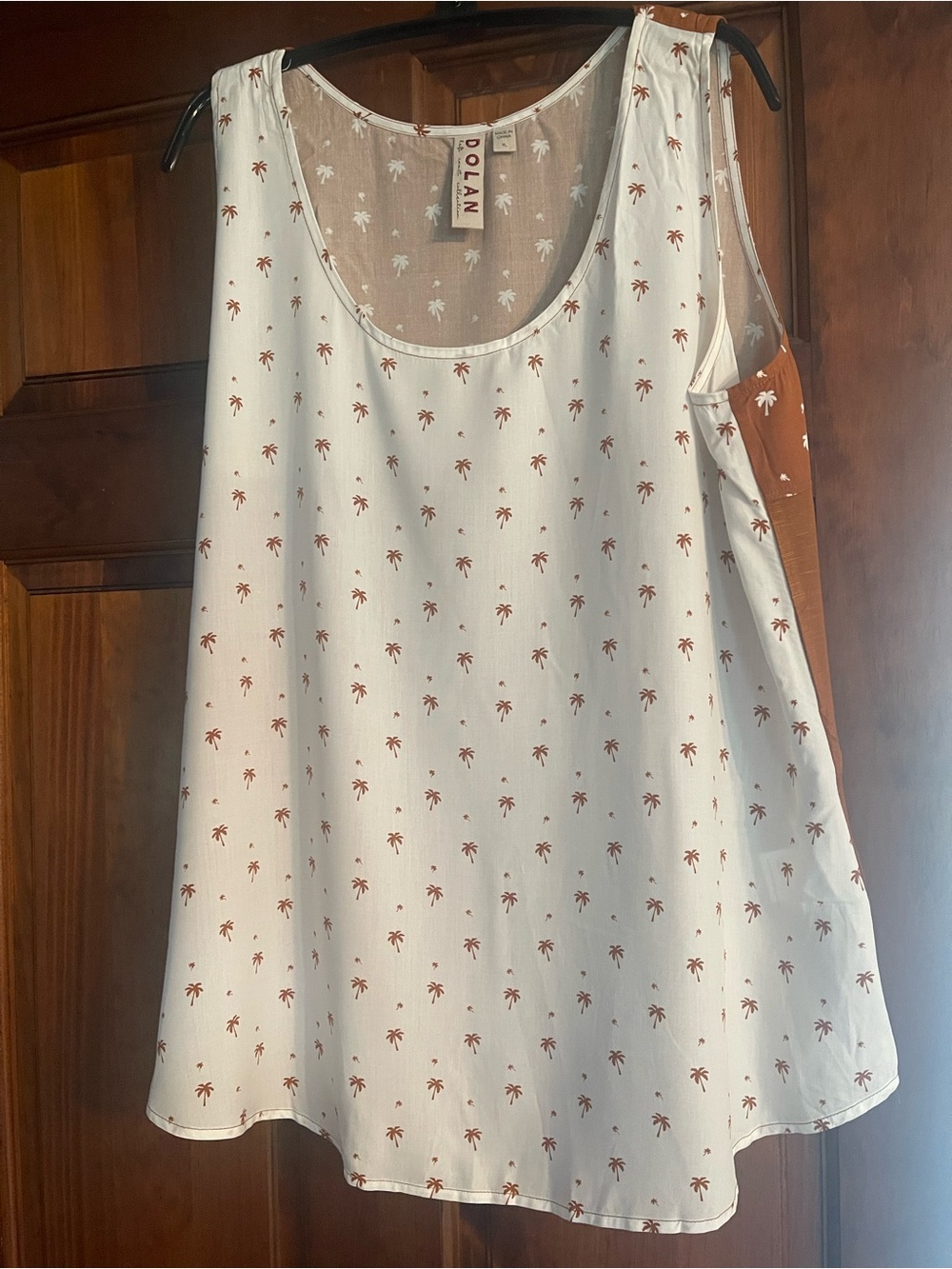 dolan White Tank with Rust Palm Print